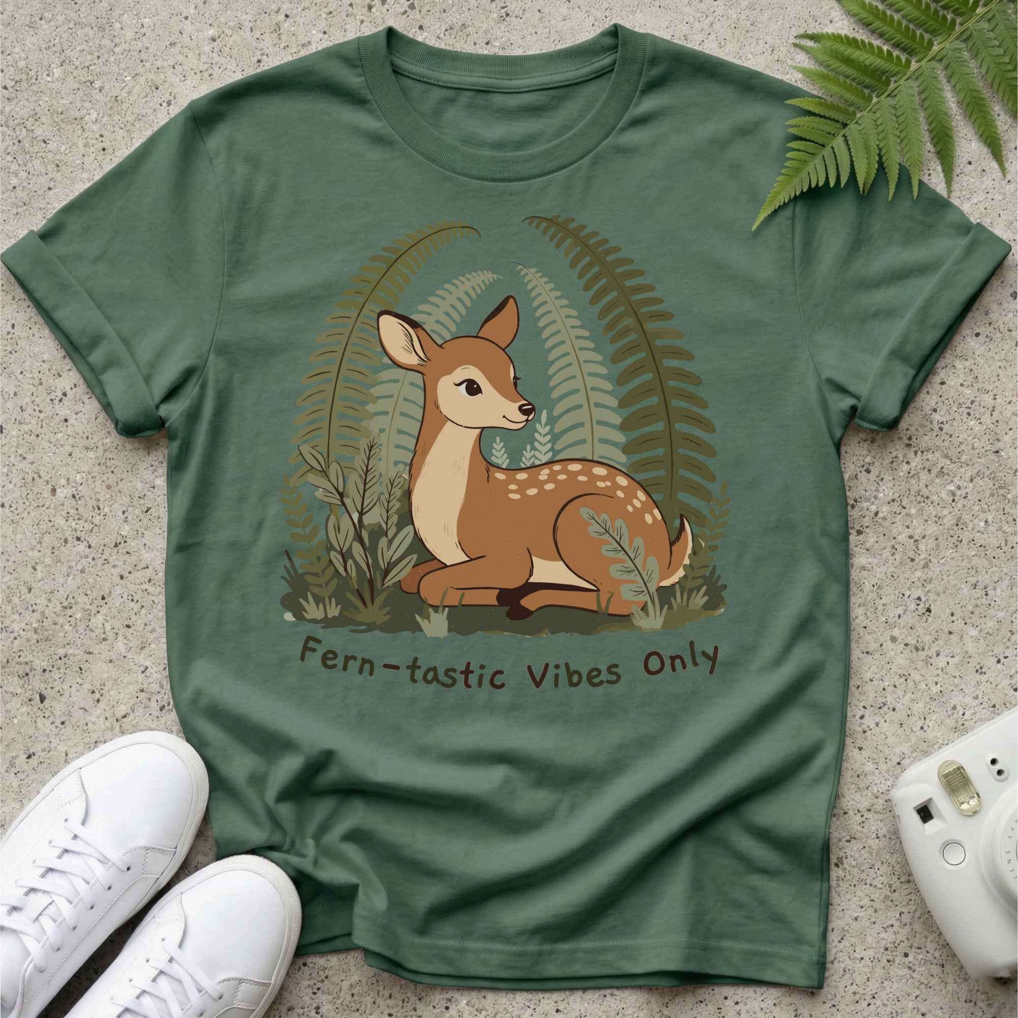 Fern-Tastic Vibes Only Deer Cartoon T-shirt