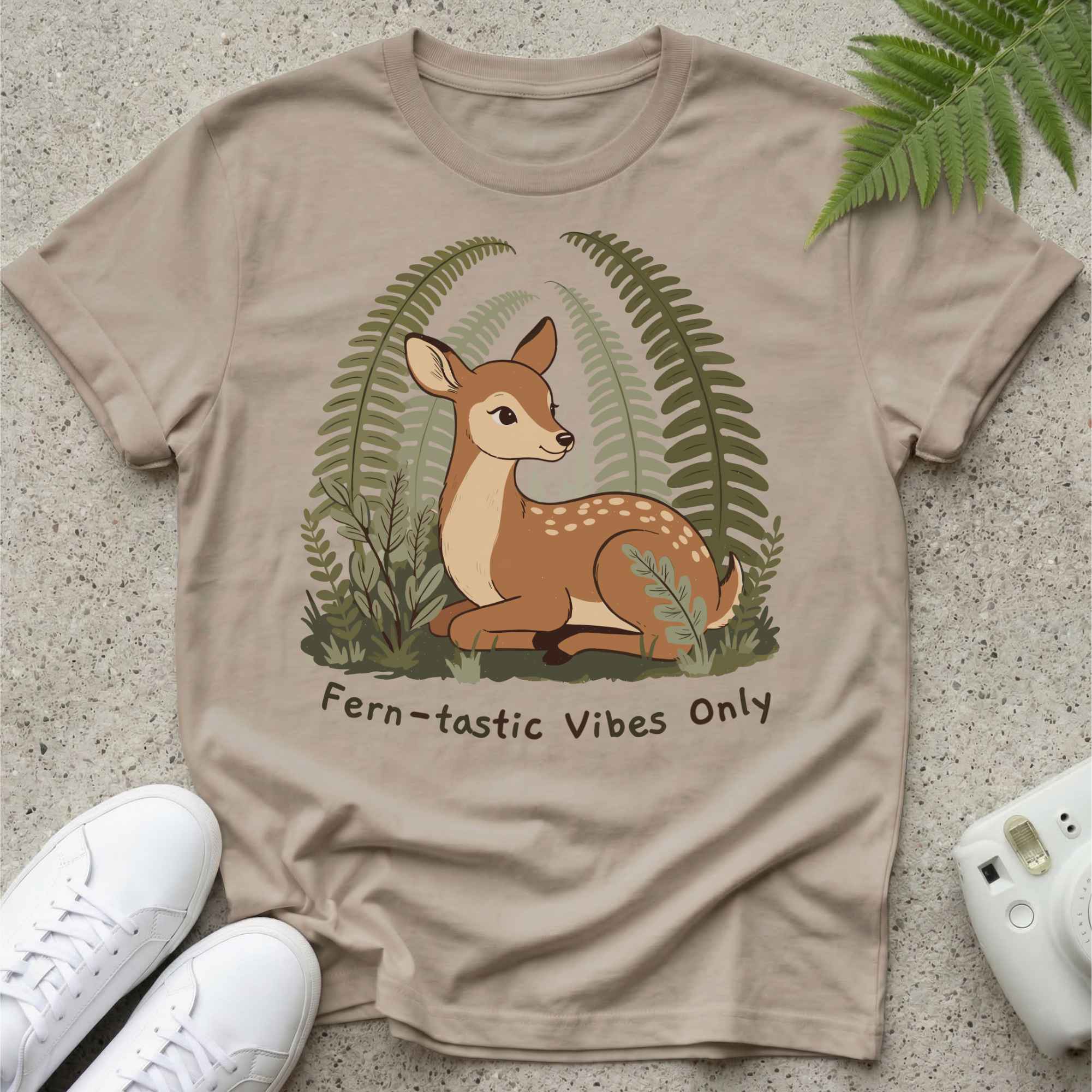 Fern-Tastic Vibes Only Deer Cartoon T-shirt