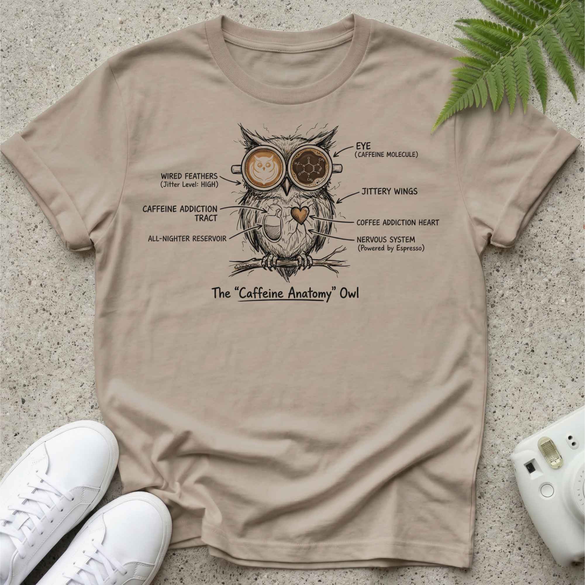 Caffeine Anatomy Owl T-shirt