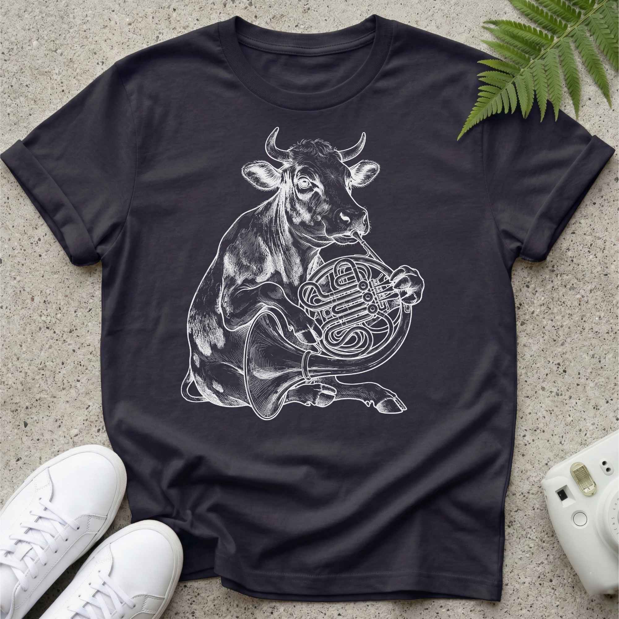Cow Casually Playing Horn T-shirt