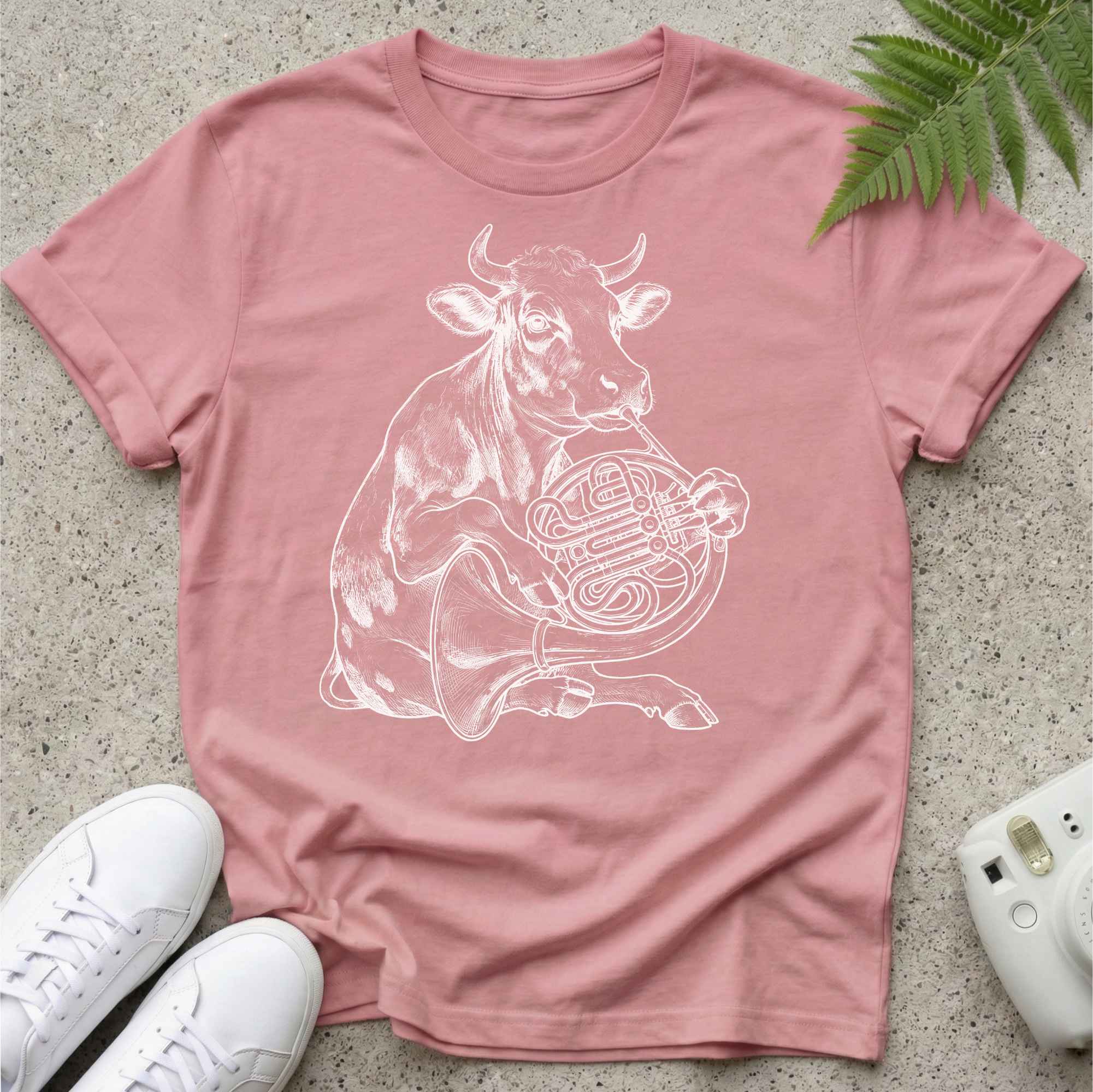 Cow Casually Playing Horn T-shirt