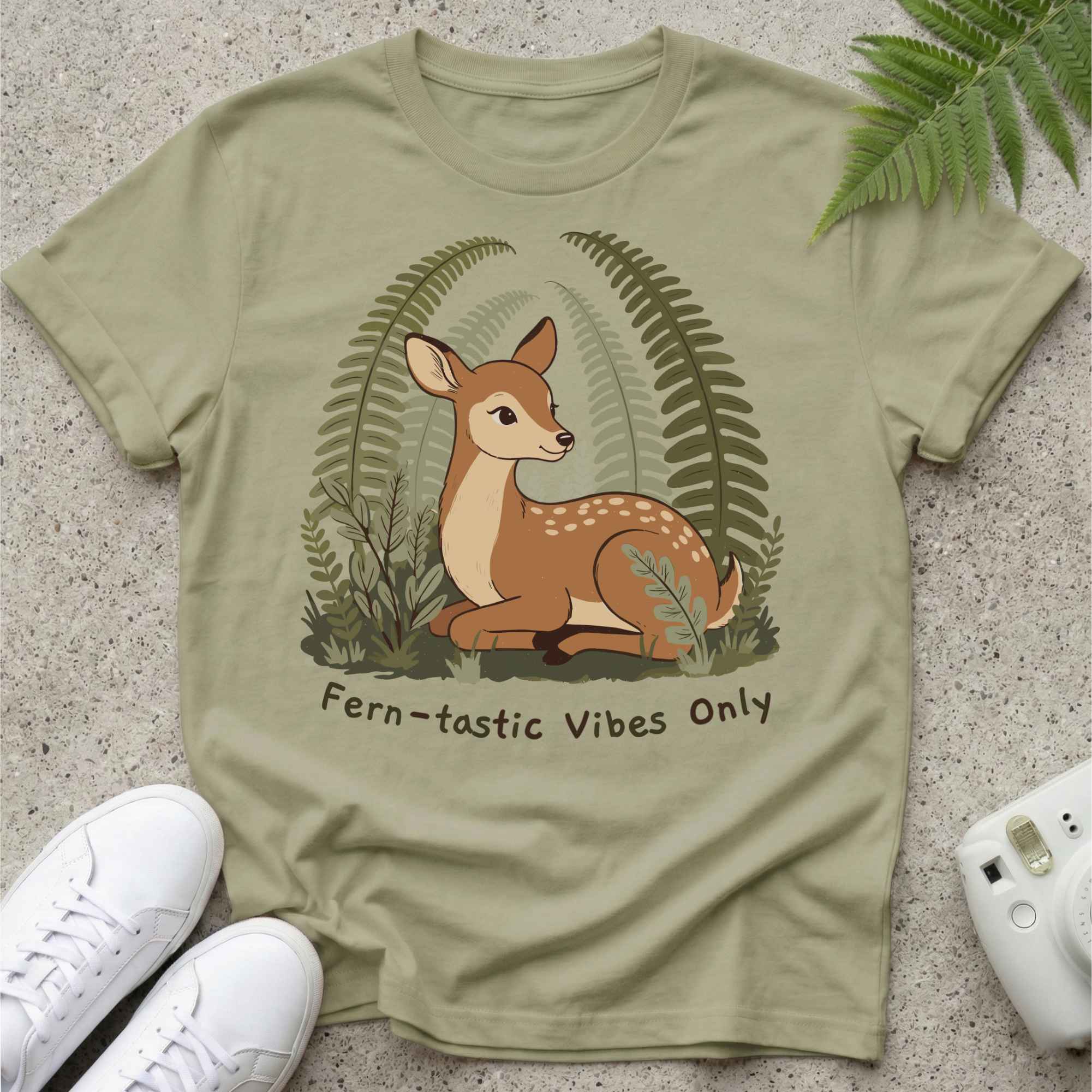 Fern-Tastic Vibes Only Deer Cartoon T-shirt